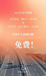 2025年春節8天小客車繼續免費上高速